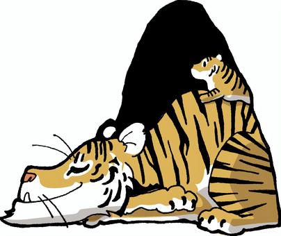Ilustración que representa el proverbio "Si no entras en la cueva del tigre, no podrás atrapar a sus cachorros" .